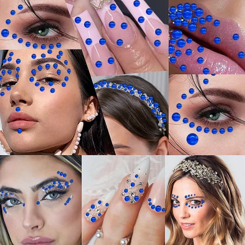 Vista 6 de 3090 calcomanías de diamantes de imitación, autoadhesivas, color azul oscuro, gemas para la cara, calcomanías de perlas de 3/4/5/0.236 in, gemas