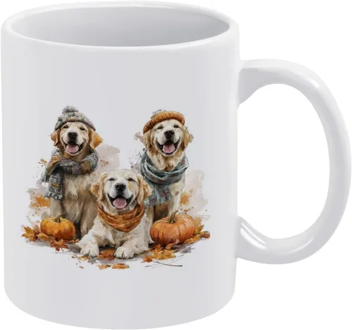Vista 13 de Golden Retrievers with Pumpkins And Leaves Coffee Travel Mug Thanksgiving Autumn Halloween Milk And Tea Ceramic Cup Fathers Day Dad Gifts from