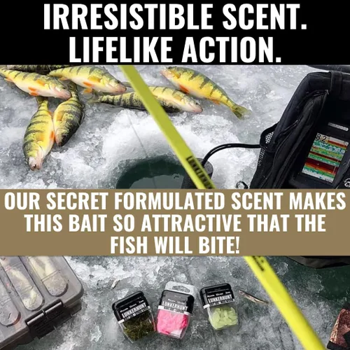 Vista 3 de LUNKERHUNT Tarro de cebo de pesca con atractivo único Gusanos de cera duraderos para lubina de pesca, cebo suave, gusanos realistas, señuelos