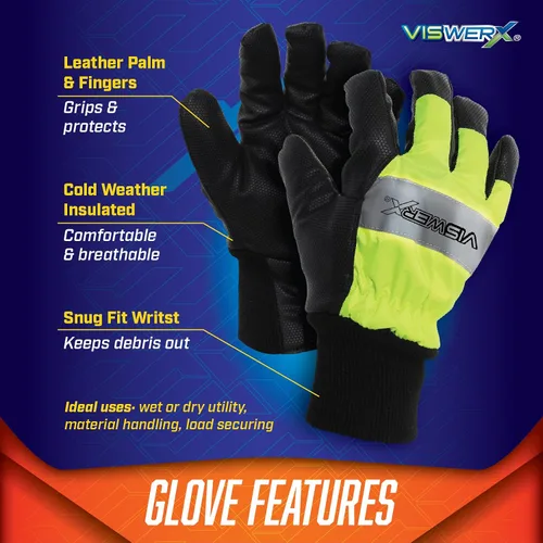 Vista 5 de Guantes de trabajo de invierno de alta visibilidad, aislados para clima frío y ajuste cómodo en la muñeca, guantes de trabajo resistentes, guantes