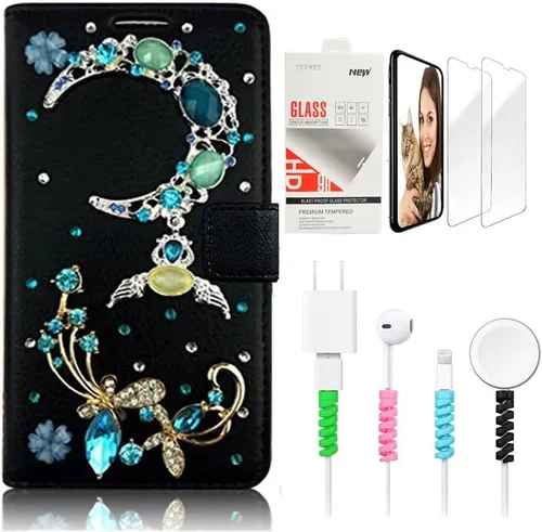 Vista 6 de Bling SSBLDwSPCPSeries-13 - Funda de piel con tapa y protector de pantalla y cable