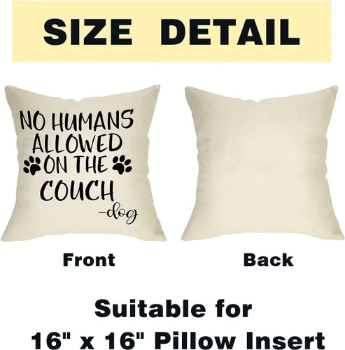 Vista 2 de Funda de almohada decorativa con diseño de patas de perro con texto en inglés "No Humans Allowed on The Couch ", regalo divertido para los amantes