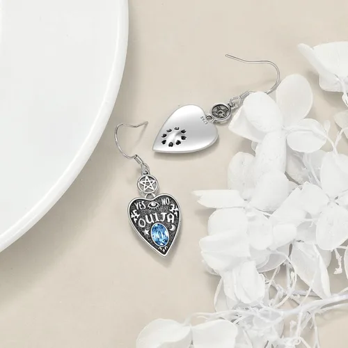 Vista 3 de VONALA Ouija - Aretes colgantes con cristal de plata de ley 925, pentagrama Ouija con colgante de gota colgante, joyería de bruja Wiccana, regalos