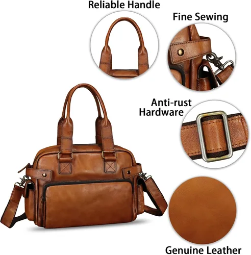 Vista 6 de Monederos y bolsos de cuero genuino para hombres y mujeres, bolso de mensajero de cuero real vintage para hombro