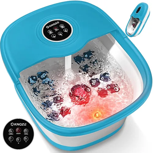 Vista 13 de KNQZE Bañera de spa plegable con calor y control remoto, masaje de burbujas, control de temperatura, luz roja (negro)