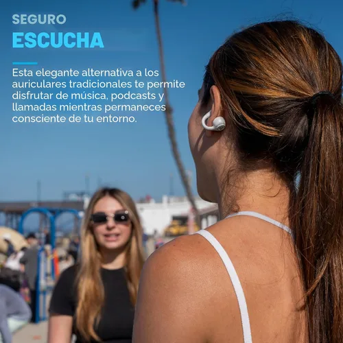 Vista 3 de JLab, Flex, auriculares de oreja abierta, auriculares Bluetooth inalámbricos con clip, auriculares de oreja abierta, blanco nube