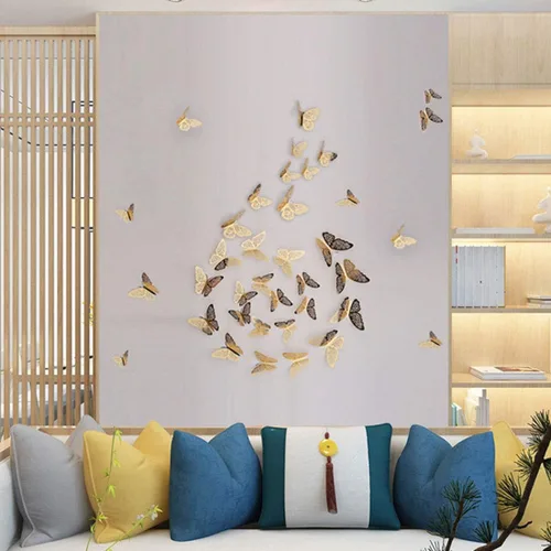 Vista 3 de 12 calcomanías de pared con diseño de mariposa hueca en 3D, elegantes murales, calcomanías de pared para decoración de bebés, niños, dormitorio