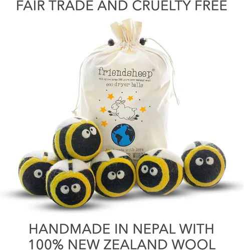 Vista 6 de Friendsheep Bolas secadoras de lana, alternativa orgánica reutilizable para suavizantes de telas para lavandería, hechas a mano, comercio justo