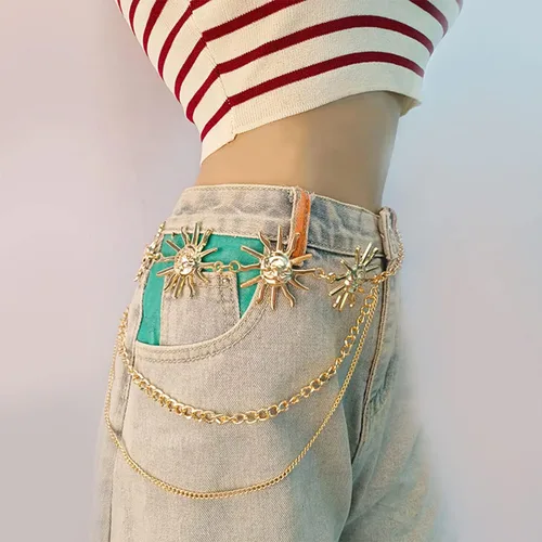 Vista 7 de Cadena de cintura, cinturones de cadena dorada para mujer, borlas largas ajustables, cadena para el vientre, accesorios de joyería