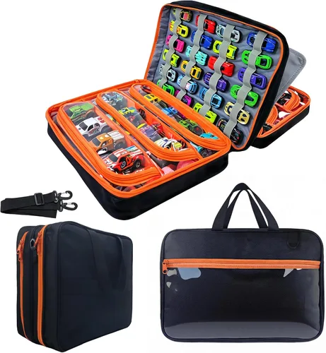 Vista 8 de Mi Ya Mi Lai 96 - Funda de almacenamiento para autos de juguete compatible con Hot Wheels Hotwheel Carrying Case for Hot Wheels Car,Matchbox Negro