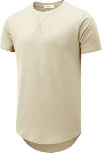 Vista 29 de KLIEGOU Camiseta larga 100% algodón para hombre, preencogida, suave 66 Gris Azul