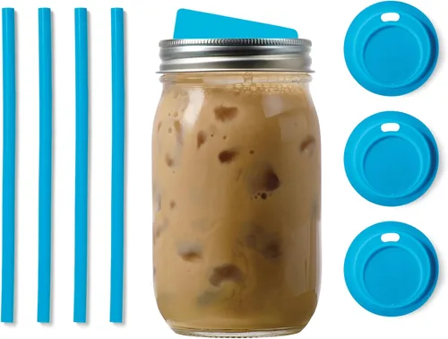Vista 5 de Jarware Azul 82680 Tapa para Beber de Boca Ancha y Pajita, Juego de 4