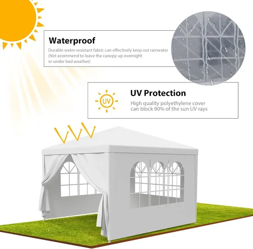 Vista 5 de LEMY Tienda de Fiesta, Carpa Gazebo para Exteriores de 10'x10' con Paredes Laterales Removibles y Ventanas, Tienda Blanca Resistente al Agua