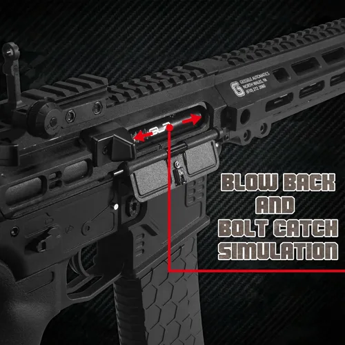 Vista 5 de EMERBU Pro-Grade Gel Splatter Ball Blaster SLR Actualizado por EMERBU - Cuerpo de Metal y Nylon - 11.1V Alta Potencia - Juego de Engranajes de Metal
