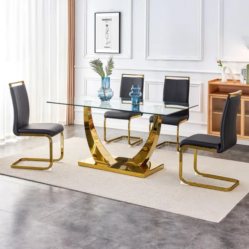 Vista 27 de Juego de mesa de comedor de 63 pulgadas para 4, juego de mesa de comedor dorado moderno para 4, juego de mesa de cocina de mármol sintético