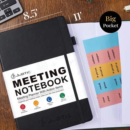 Vista 5 de JUBTIC Cuaderno de reuniones para el trabajo con artículos de acción, planificador de proyectos para oficina y negocios, toma de notas, suministros