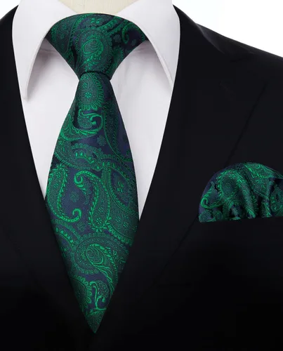 Vista 255 de HISDERN Corbatas para hombre, corbata de cachemira y bolsillo cuadrado tejido clásico floral para hombre, corbata de fiesta de boda