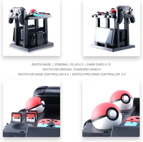 Vista 6 de Soporte de almacenamiento para Nintendo Switch, soporte de almacenamiento para accesorios de Nintendo Switch y 2 controladores Poke Ball Plus