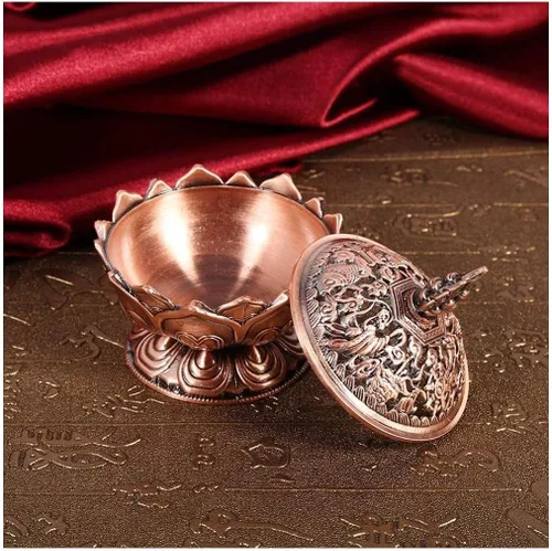 Vista 5 de Quemador de incienso, bronce antiguo chino estilo asiático, flor de loto, quemador de incienso de reflujo, quemador de incienso de humo, soporte