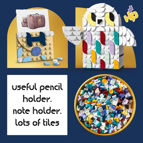 Vista 4 de LEGO DOTS Harry Potter Hedwig Portalápices 41809, juego de manualidades para niños a partir de 6 años con soporte para lápices Hedwig The Owl