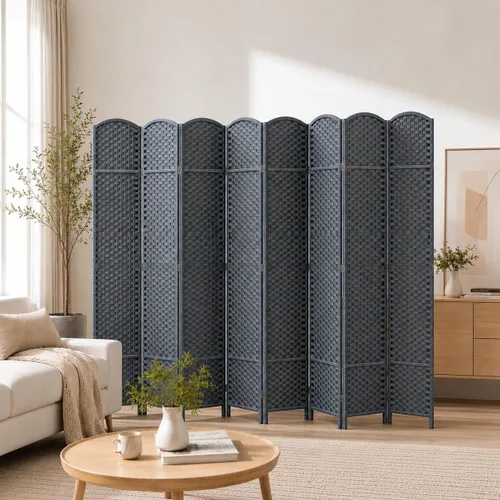 Vista 11 de 6 Panel Woven Room Divider, 69" Folding Privacy Screen, Brown Marrón
