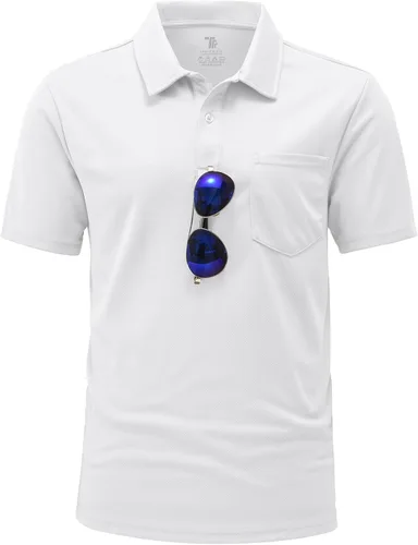 Vista 17 de BGOWATU Polo de golf para hombre, manga corta, cuello para tenis al aire libre Verde militar