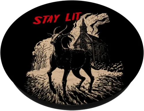 Vista 2 de PopSockets de Satán PopSockets intercambiables con diseño de áteo negro Phillip Burning Church Stay Lit
