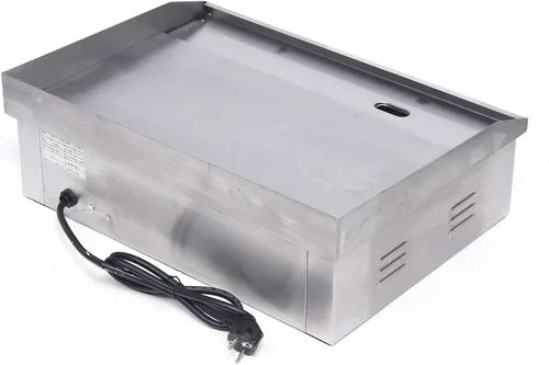 Vista 3 de Plancha eléctrica, parrilla de encimera comercial, Teppanyaki de acero inoxidable con placa de cocción de hierro antiadherente, control
