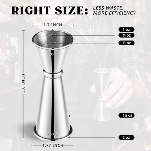 Vista 3 de KITESSENSU Jigger para bartending, Jigger japonés de 2 onzas, 1 oz con medidas en el interior, taza medidora doble de acero inoxidable 304