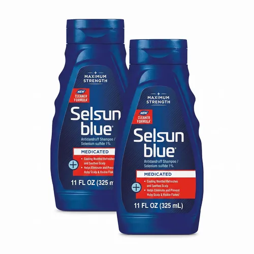 Vista 11 de Champú Selsun Azul Medicado Máxima fuerza anti caspa, 11 onzas Tratamiento de cuero cabelludo de máxima resistencia con 1% de sulfuro de selenio