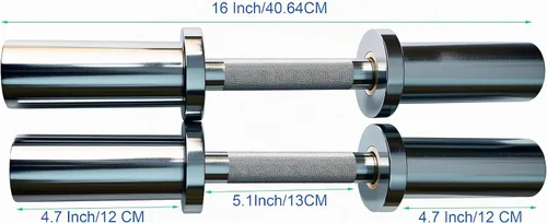 Vista 3 de qibylift - Juego de 2 mancuernas olímpicas Barras de mancuernas cargables, para placas de peso de 2 pulgadas, barra cromada de 16 pulgadas
