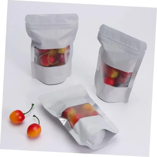 Vista 4 de 100 bolsas de aluminio con cierre con cremallera con ventana transparente de grado alimenticio bolsas de embalaje para almacenamiento a granel
