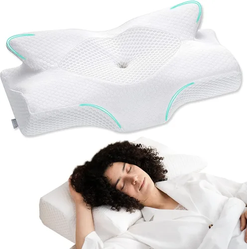 Vista 18 de Almohadas cervicales de espuma viscoelástica Elviros para el dolor de cuello y hombros, almohada para el cuello para dormir, almohadas para dormir