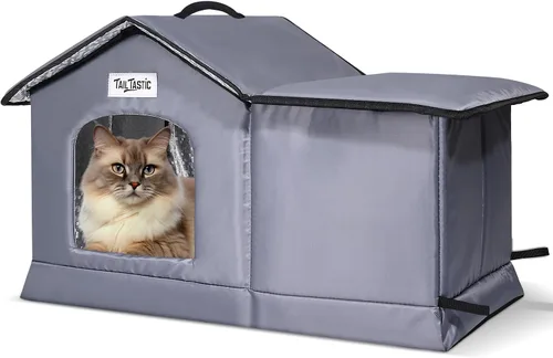 Vista 9 de TailTastic Casa para Gatos de Exterior Resistente a la Intemperie y Aislada - Base Sin Costuras Se Mantiene Seca, Fácil Montaje, Refugio Cálido