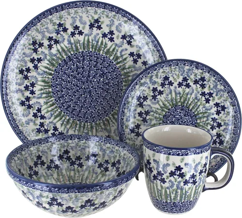 Vista 10 de Cerámica polaca Blue Rose – Juego de 4 piezas Blue Harmony – Servicio para 1-1 lugar – Ideal para cenas diarias, comidas informales o como vajilla