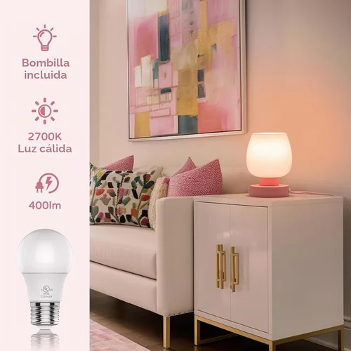 Vista 6 de Lámpara de Mesa de Noche Táctil - Lámpara Pequeña Rosa para Dormitorio con Puertos de Carga USB C+A, Regulable de 3 Niveles, Lámpara de Escritorio