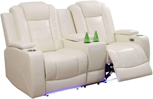 Vista 28 de Silla reclinable eléctrica, sofá biplaza, sofá para sala de estar, cómodo asiento de cuero transpirable para cine en casa con puertos de carga USB