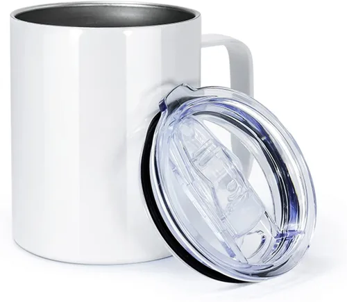 Vista 4 de AGH Taza de café de sublimación de 12 onzas con asa, paquete de 25 vasos de sublimación de acero inoxidable con asa, taza aislada al vacío con tapas