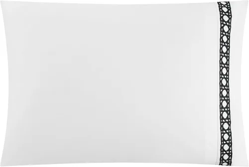 Vista 4 de Chic Home Lewiston - Juego de funda de edredón de mezcla de algodón de 3 piezas, 1500 hilos, color blanco sólido con detalles de costuras bordadas