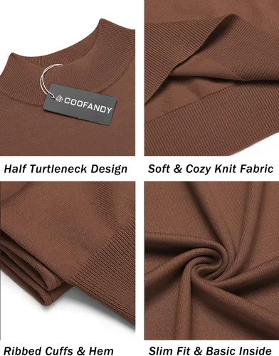 Vista 5 de COOFANDY Suéter de cuello alto falso para hombre, de manga corta, color sólido, básico, ajustado, de punto