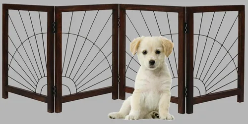 Vista 30 de Puerta independiente para mascotas para perros, puerta plegable de madera para perros para casa, puerta interior para perros para escaleras