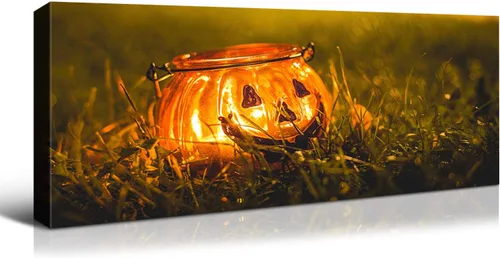 Vista 21 de Denozer - Decoración de pared de calabaza de Halloween, pósteres de regalo, decoración del hogar, arte de pared, imágenes en lienzo HD, estiradas