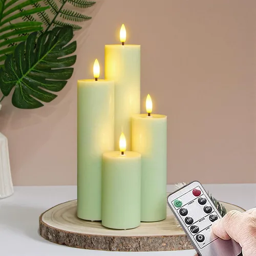 Vista 7 de Velas de pilar sin llama parpadeantes con control remoto y temporizador de ciclo, marfil, paquete de 4 operadas por batería (alimentadas por 2AA)