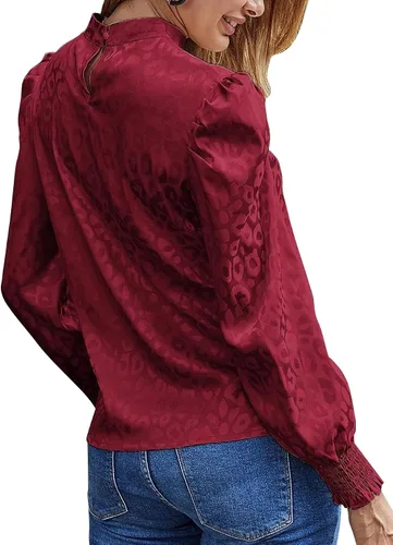 Vista 2 de LYANER Blusa de trabajo con cuello alto y manga larga abombada para mujer