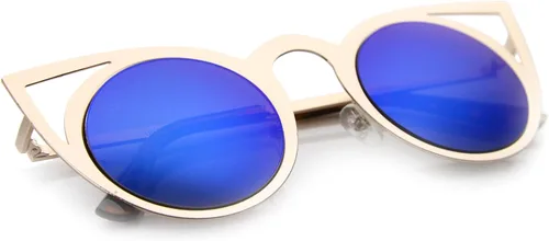 Vista 5 de Womens Laser Cut Open Metal Mirror Lens Round Cat Eye Sunglasses 48mm