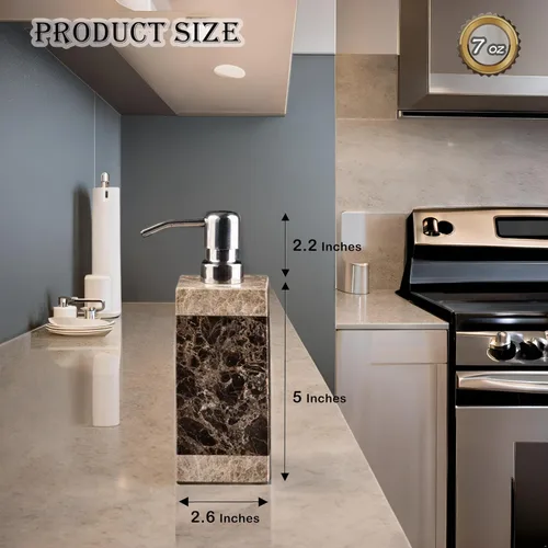 Vista 4 de Botella dispensadora de jabón de mano y loción, mármol natural, para cocina, baño, encimera, lavandería, capacidad para platos, jabón, champú, gel
