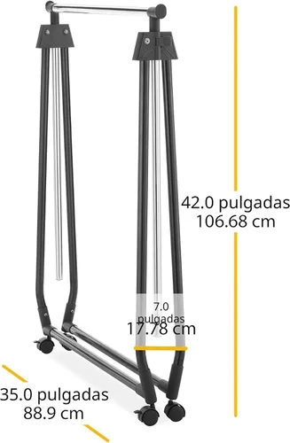 Vista 2 de Whitmor Perchero plegable para ropa - Colgador de ropa con ruedas - Altura ajustable - Negro