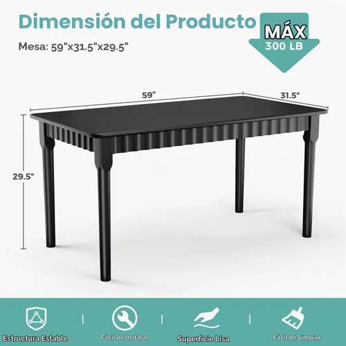 Vista 3 de Mesa de comedor de madera maciza de 59 pulgadas para 4-6, fácil