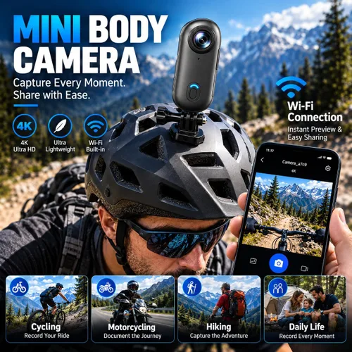 Vista 6 de Mini cámara corporal 4K de 128 GB, cámara de acción magnética del tamaño del pulgar con grabación de video y audio, manos libres, impermeable Negro
