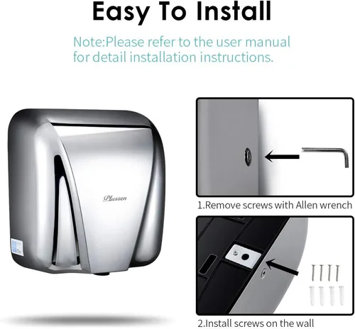 Vista 5 de Secadores de manos automáticos comerciales para baños, de acero inoxidable de alta resistencia de 1800 W, aire caliente, compacto, eléctrico